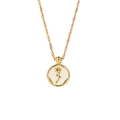 14k gold plated brass necklace featuring an elegant rose coin pendant on water wave chain - Gold