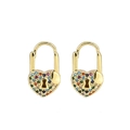Creative heart lock earrings with multi-colored pavé zircons and gold plated finish - Colored Zirconia Heart Lock / Multicolor(ES0149-2)