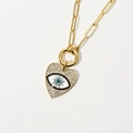 Detailed close-up of gold paperclip chain and heart-shaped evil eye pendant with zircon - Heart Evil Eye Pendant (As Shown-XL0076) / Gold (As Shown-XL0076)