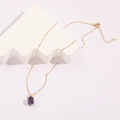 Minimalist 14k gold plated necklace with hexagonal purple amethyst crystal pendant - Purple Hexagonal Column Style (XL0136) / 14k