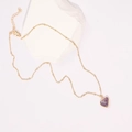 Detail of heart-shaped purple stone pendant on a gold chain with adjustable lobster clasp - Purple Heart Style (XL0136) / 14k
