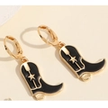 Aros dorados con colgantes de botas de vaquero en esmalte negro y detalle de estrella - Negro