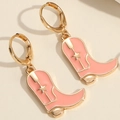 Elegantes pendientes de botas de vaquera rosa con estrellas en cobre bañado en oro - Rosa
