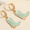 Pendientes de bota cowboy bañados en oro de 14k con esmalte verde menta y estrella - Verde