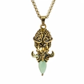 Collier Black Myth Wukong lumineux avec pendentif en alliage de zinc et gemme verte - Or Antique Lumière Cyan