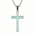 Detailed macro view of luminous cross pendant with silver metal frame and box chain - 5# Blue-Green Glow Pendant Only (Without Chain)