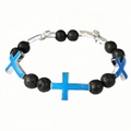 Detailed shot of black lava stone beaded bracelet featuring blue luminous metal crosses - 9# Blue Glow Bracelet