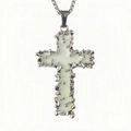 Detailed view of silver cross pendant with glowing green inlay and lava texture - 4# Green Glow Pendant Only (Without Chain)