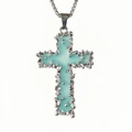 Détail du pendentif croix lumineuse avec résine bleue et cadre en métal argenté - 5# Pendentif Bleu-Vert Seul (Sans Chaîne)