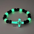 Détail du pendentif croix lumineuse verte sur bracelet religieux en pierre naturelle - 7# Bracelet Vert Lumineux