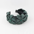 Diadema lujosa de terciopelo verde con cristales esmeralda y patrones de flores brillantes - Estilo Flor Verde Oscuro (D)