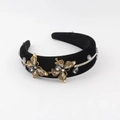 Serre-tête baroque en velours noir avec papillons dorés et strass brillants - Style Papillon Noir (E)