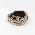 Deep brown velvet baroque headband with rhinestone flowers and elegant bead tassels - Brown (Style B)