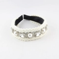 Elegante witte tweed haarband met barokparels en strass-steentjes in vintage stijl - Off-White (D)