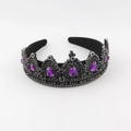 Tiara gótica barroca con marco de metal negro y cristales morados en forma de lágrima - Diamantes de Imitación Morados