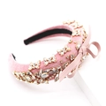 Macro di cerchietto in velluto rosa con strass dorati e fiocco laterale in ecopelle - Rosa