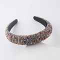 Detail of colorful faceted crystal beads on a padded sponge headband with fabric lining - Multi-color Striped Style (D)
