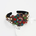 Baroque luxury headband with colorful rhinestones and pearls on a velvet base - Style B