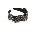 Diadema barroca de terciopelo negro con flores de cristales grises para mujeres - Negro