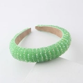 Detailed view of light green padded headband with rows of translucent beads and soft lining - Light Green Style (A)