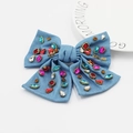 Pince à cheveux nœud en denim bleu clair avec strass colorés et perles chic - Bleu clair