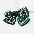 Détails de la barrette à cheveux en velours vert foncé avec perles et cristaux - Style Strass Vert Foncé