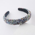 Detail of colorful crystal beaded sponge headband with retro style and thick velvet base - Black Iridescent Crystal