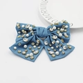 Pince à cheveux nœud en denim bleu avec perles et cristaux pour un look élégant - Bleu Strass