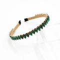 Diadema barroca dorada con cristales verdes de corte marquesa en soporte transparente - Verde