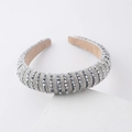 Close-up of padded headband featuring silver crystals and metallic thread details - Silver Gray Luxury Style (K)