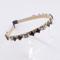 Fashion headband with gold braided base, black square crystals and faux pearls for women - Square Diamond Black