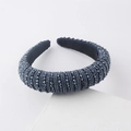 Close-up of deep blue faceted beadwork on thick headband with black velvet inner lining - Navy Metallic Style (J)