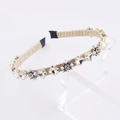 Fashion headband with square crystals and pearls wrapped in gold woven fabric - Square Diamond White