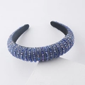 Close-up of padded blue crystal beaded headband with black velvet lining texture - Sapphire Blue Style (H)