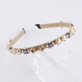 Golden wire wrapped headband with champagne crystals and white pearls for women - Square Diamond Yellow
