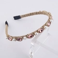 Elegant gold wire headband with pink crystals and pearls on a clean grey backdrop - Rose Gold