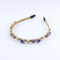 Diadema trenzada dorada vintage con piedras azules, perlas blancas y cristales finos - Azul