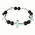 Black volcanic stone bead bracelet with luminous blue cross charms and silver spacers - 8# Blue-Green Glow Bracelet