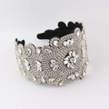 Cerchietto barocco di lusso con strass di cristallo su velluto nero per matrimoni - Argento Bianco Strass Integrale (B)