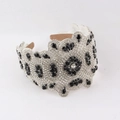 Cerchietto largo stile barocco con cristalli scintillanti e motivi floreali di pietre nere - Strass Contrasto Bianco e Nero (C)