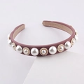 Elegant pink milk silk headband with large faux pearl flower petals for women and girls - Coffee