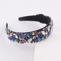 Baroque style padded headband featuring colorful rhinestones on black velvet fabric - Multicolor Black