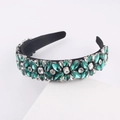 Luxury Baroque headband with marquise green crystals and white rhinestones on black velvet - Green Black