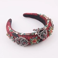 Diadema barroca de tela jacquard roja y negra decorada con gemas de colores - Burdeos