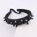 Baroque black crystal beaded headband with silver rhinestone accents for women parties - Black