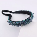 Baroque style headband featuring deep blue and emerald crystals with handmade beadwork - Pale Green