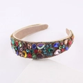 Cerchietto barocco largo con strass colorati per feste e viaggi, accessorio moda donna - Colorato