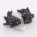Baroque style black velvet headband with sparkling rhinestones and a large bow design - Black