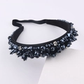 Detail of luxury padded headband featuring deep blue crystal beads and sparkling rhinestones - Dark Blue