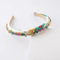 Cerchietto largo di lusso con stampa floreale geometrica e strass multicolori incastonati - Colorato
